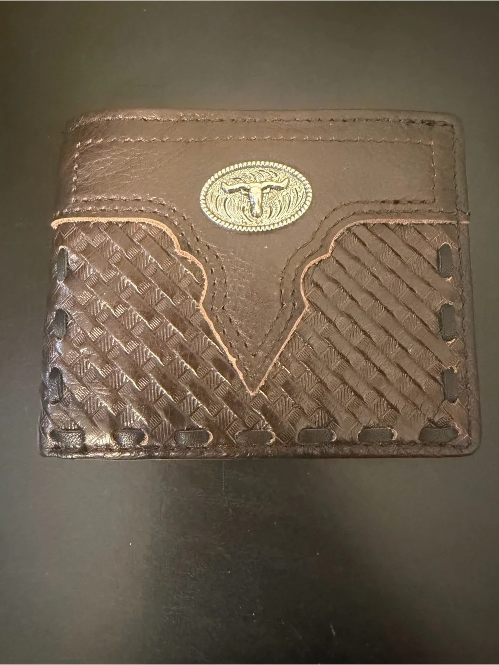 Men’s Wallet with Embossed Pattern and Bull Medallion - Brown
